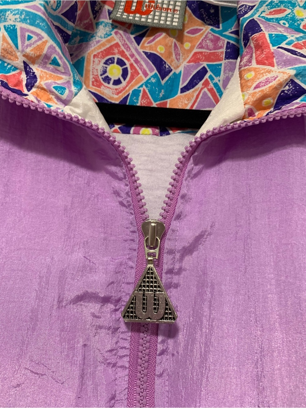 Wilson 90s Retro Lavender Windbreaker with Multicolor Geometric Trim - Size L - Picture 4 of 7